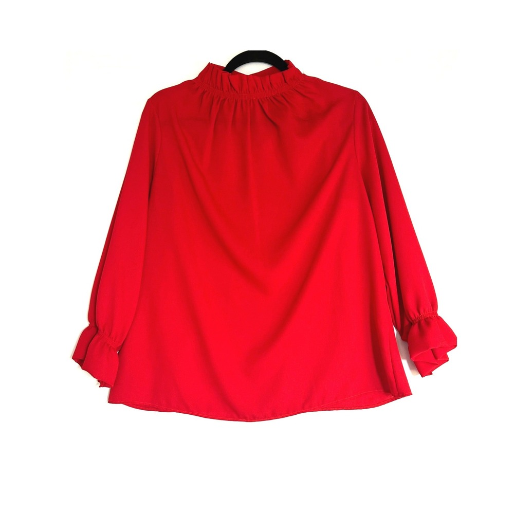 2 Hearts Red Mock Neck Keyhole Blouse Long Sleeve Ruffle Cuff Top T3019 Size M